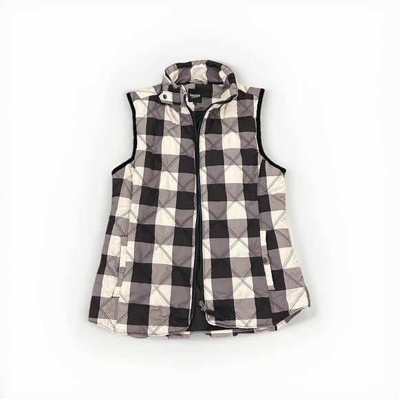 Kensie Women's Black & White Checkered Quilted Zip Vest Layering Small Jacket - Picture 6 of 8